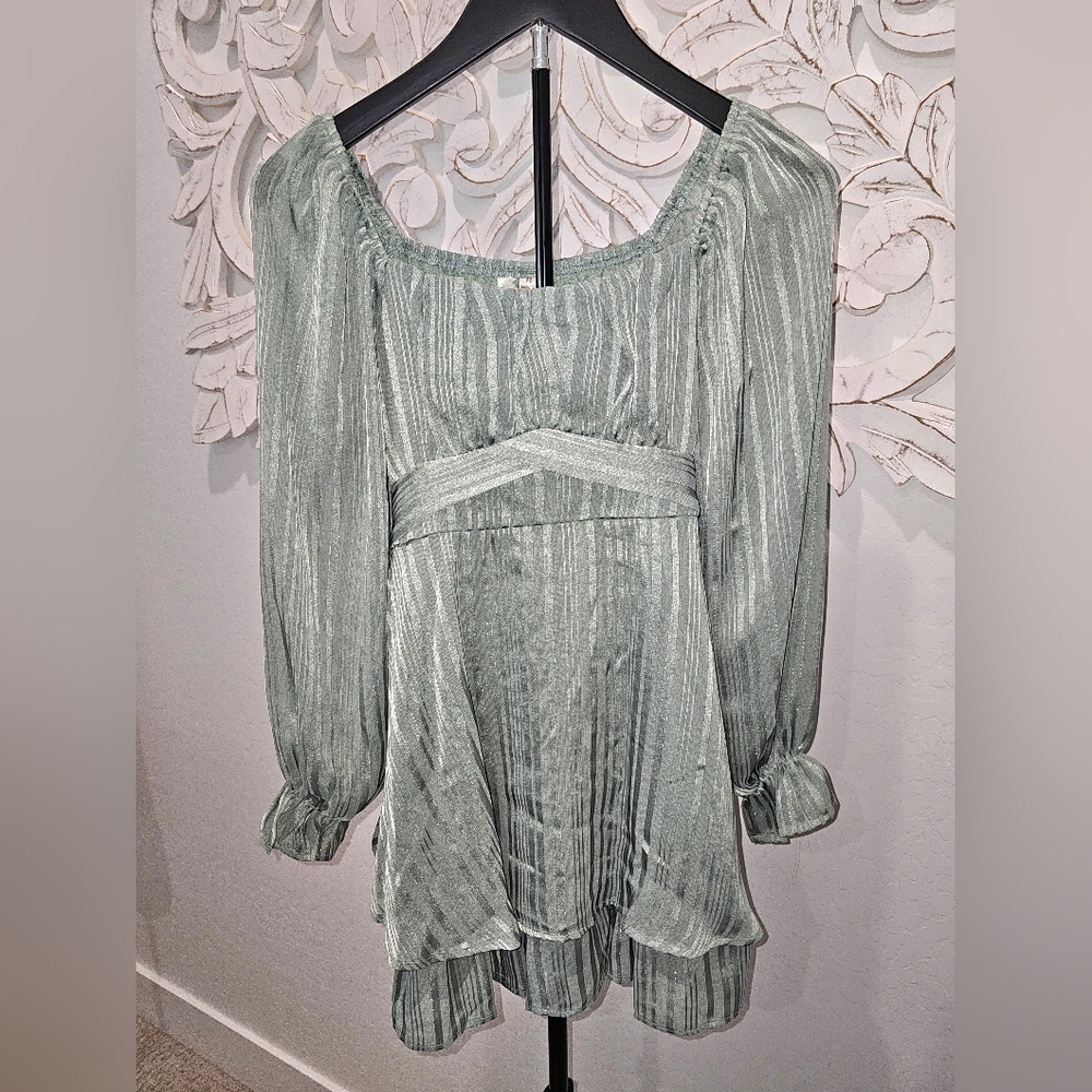 Allison & Kelly Two Tone Soft Green Mettalic Silver Girl's Dress Size 14 NWT